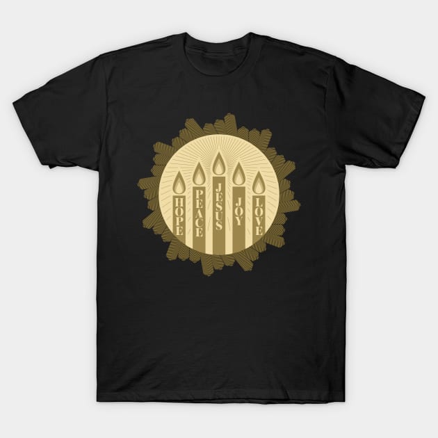 Holiday Advent candles lit in anticipation of the birth of the Lord and Savior Jesus Christ T-Shirt by Reformer